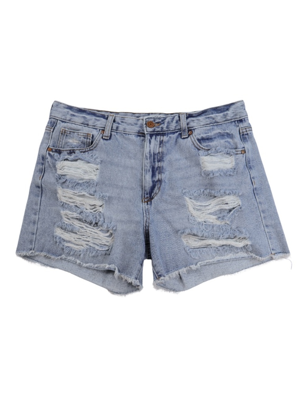 Celebrity Pink Distressed Denim Shorts Light Wash Raw Hem Approx L